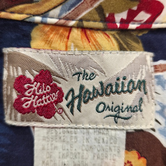 VTG Hilo Hattie The Hawaiian Original Shirt Postcard Print Blue Men Large - Picture 4 of 7
